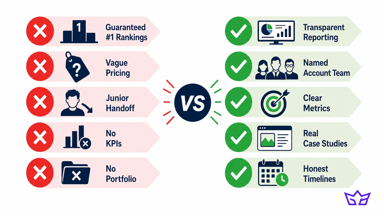 Red flags versus green flags to watch for when choosing a digital marketing agency in Mississauga
