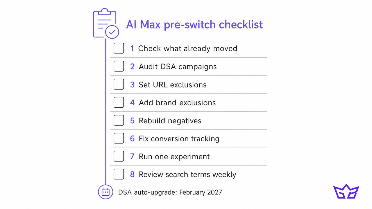 AI Max pre-switch checklist for Google Ads advertisers